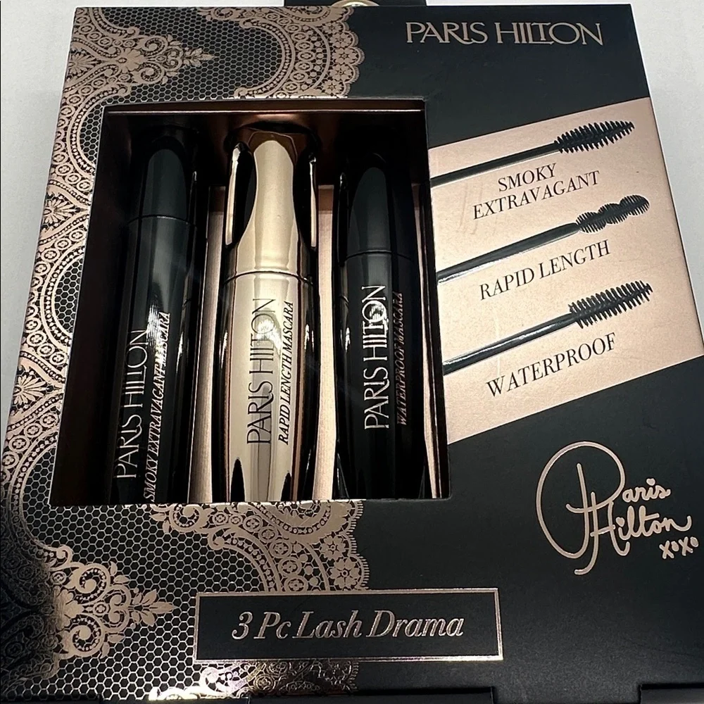 💎NWT Paris Hilton 3 Pc Lash Drama Mascara Gift Set Smoky,Rapid-length,waterproof